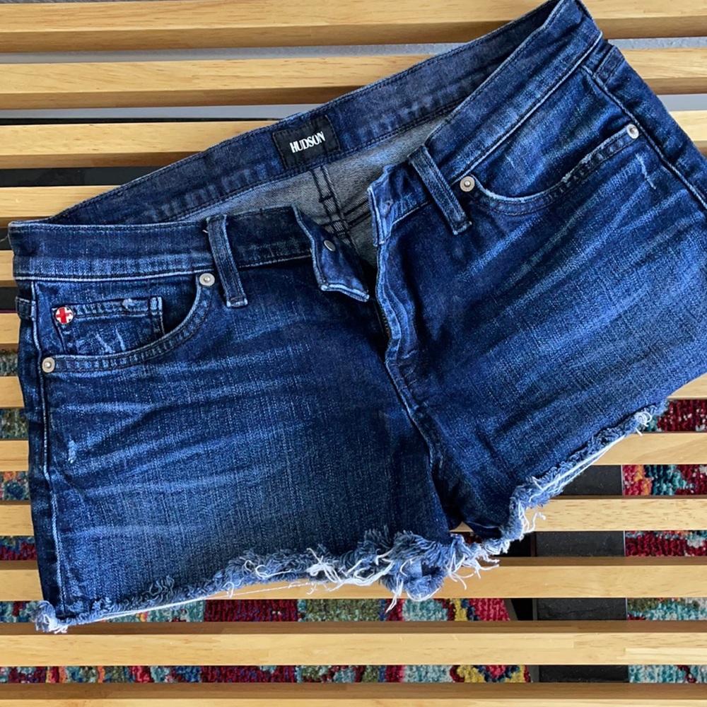 Hudson Jeans low waisted denim shorts.